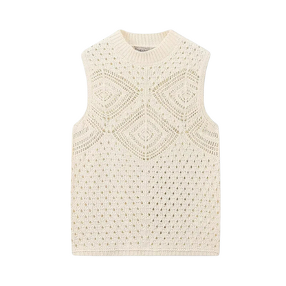 Vintage-Inspired Sleeveless Knit Vest with Geometric Pattern