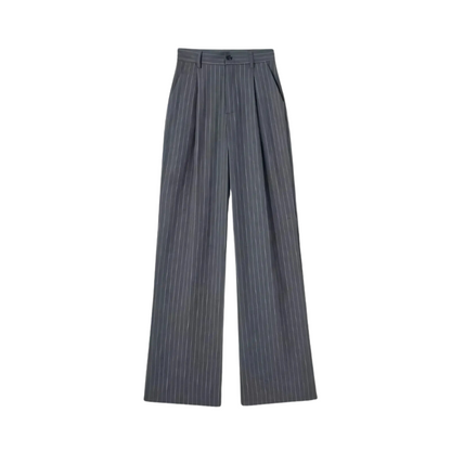 Modern Wide-Leg Pleated Trousers with Subtle Pinstripes