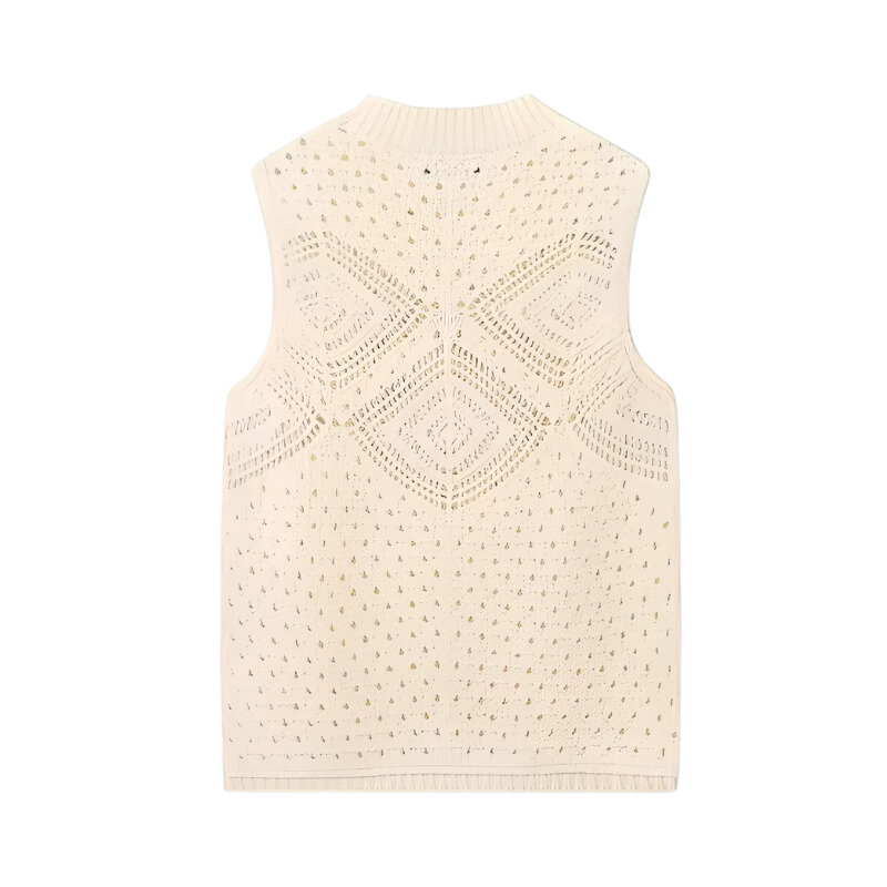 Vintage-Inspired Sleeveless Knit Vest with Geometric Pattern