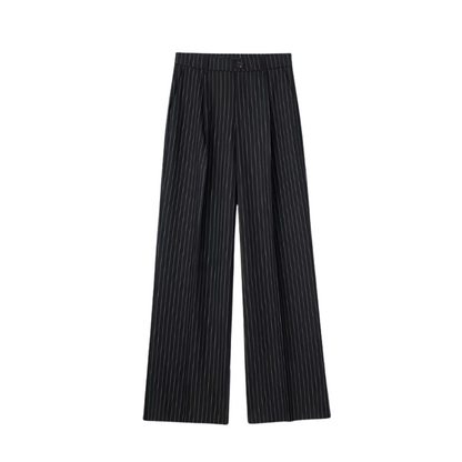 Modern Wide-Leg Pleated Trousers with Subtle Pinstripes