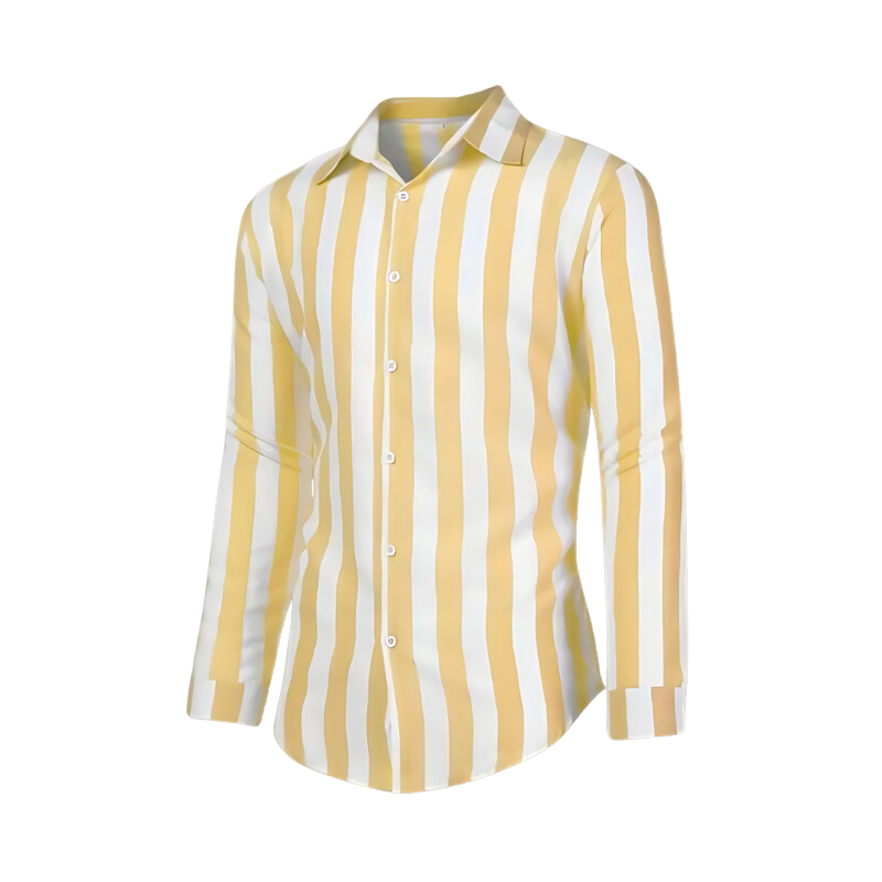 Relaxed Fit Vertical Stripe Long Sleeve Linen Shirt