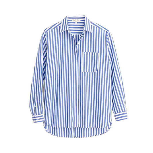 Blue Striped Cotton Poplin Long Sleeve Shirt