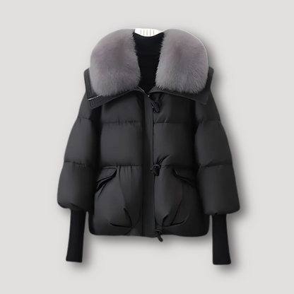 Fitted Ribbed Cuffs Faux Fur Collar Oversized Puffer Jacket for Women