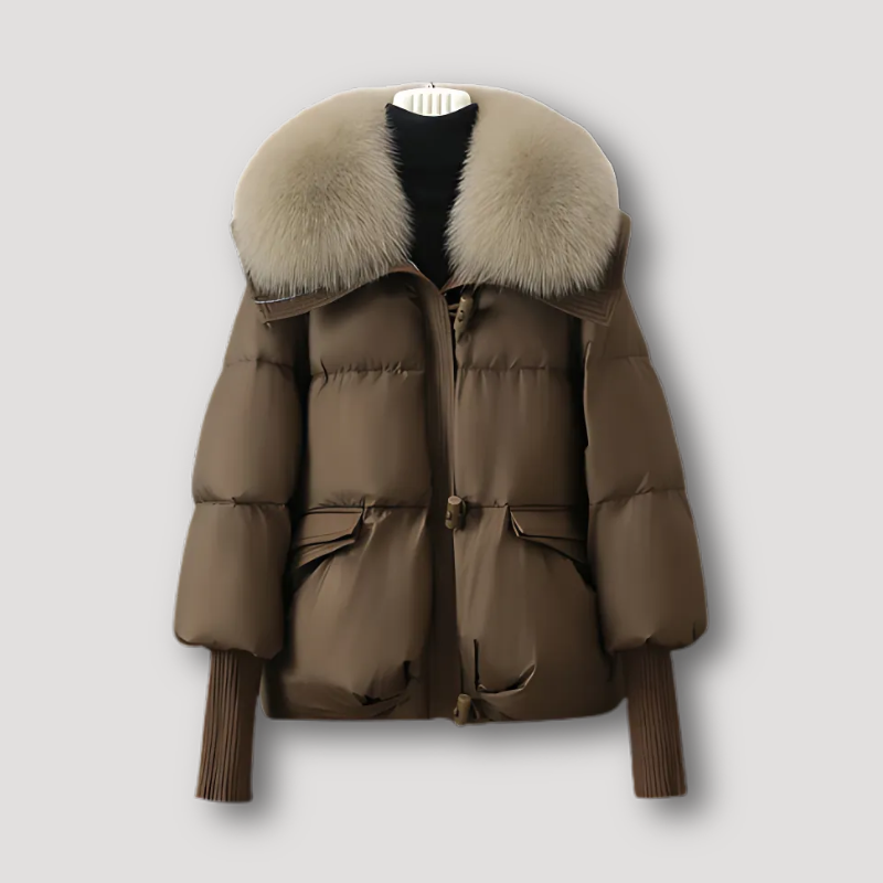 Fitted Ribbed Cuffs Faux Fur Collar Oversized Puffer Jacket for Women