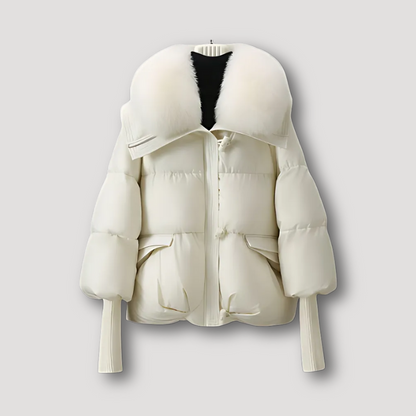 Fitted Ribbed Cuffs Faux Fur Collar Oversized Puffer Jacket for Women