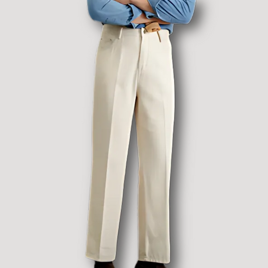 Old Money Style Beige Cotton Pants for Men