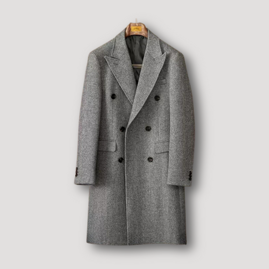 Peak Lapels Double-Breasted Gray Wool Overcoat for Men