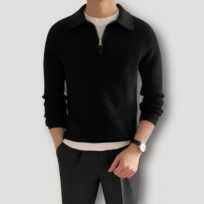 Casual Ribbed Knit Quarter Zip Sweater Mens