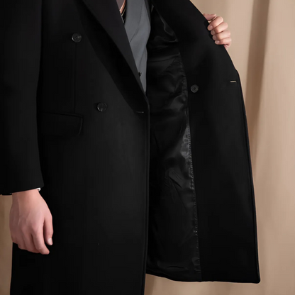 Old Money Double Breasted Black Coat Long Men