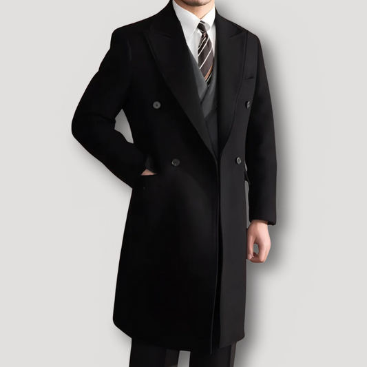 Old Money Double Breasted Black Coat Long Men