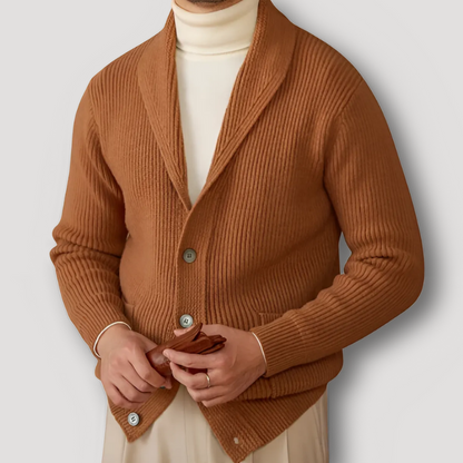 Shawl Collar Button Closure Ribbed Knit Cardigan Men