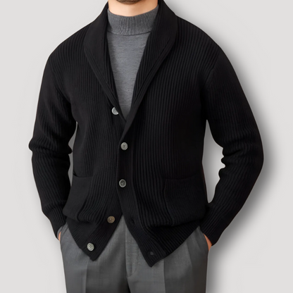 Shawl Collar Button Closure Ribbed Knit Cardigan Men