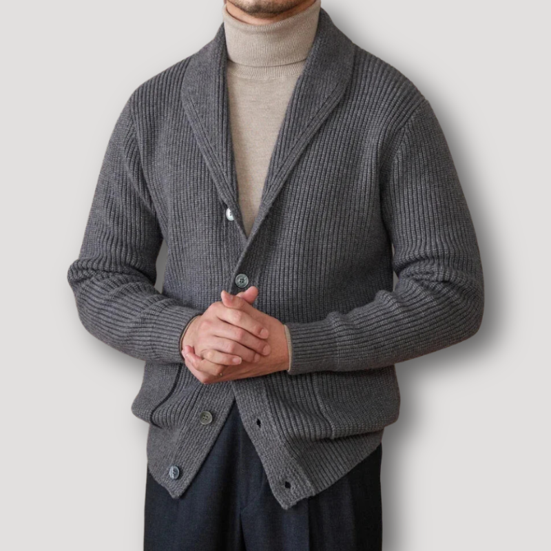 Shawl Collar Button Closure Ribbed Knit Cardigan Men