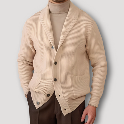 Shawl Collar Button Closure Ribbed Knit Cardigan Men