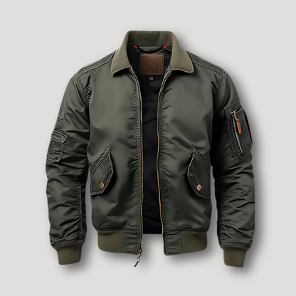 Multiple Pockets Green Bomber Jacket Men