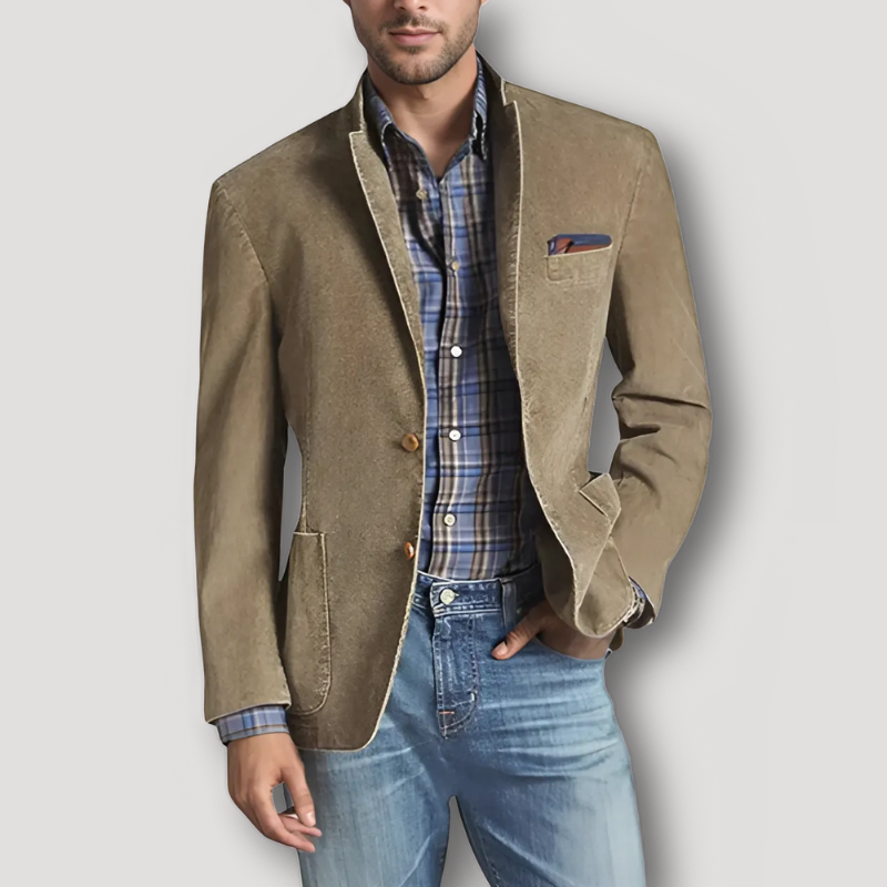 Tailored Slim Fit Herringbone Blazer Mens with Elbow Patches