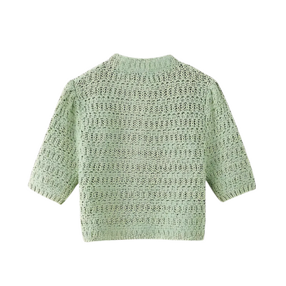 Light Green Short-Sleeve Knit Cropped Top