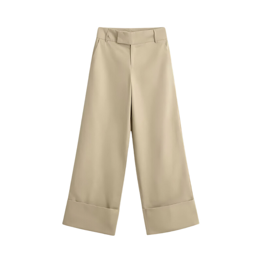 Classic Beige High-Waisted Adjustable Wide-Leg Trousers