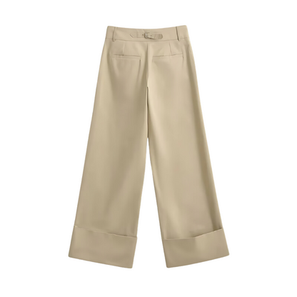 Classic Beige High-Waisted Adjustable Wide-Leg Trousers