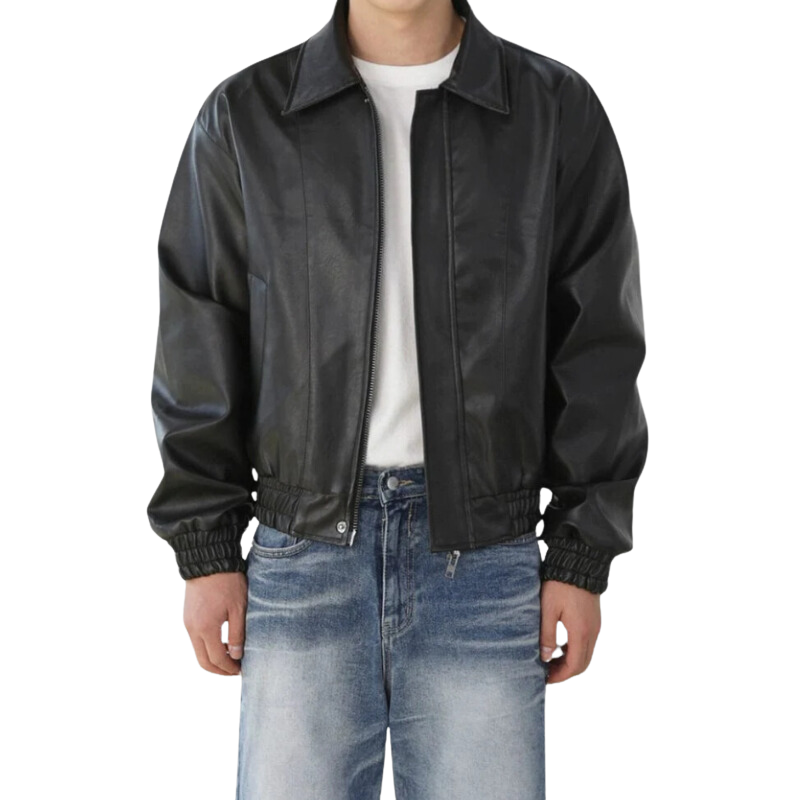 Classic Zip-Up Leather Biker Jacket