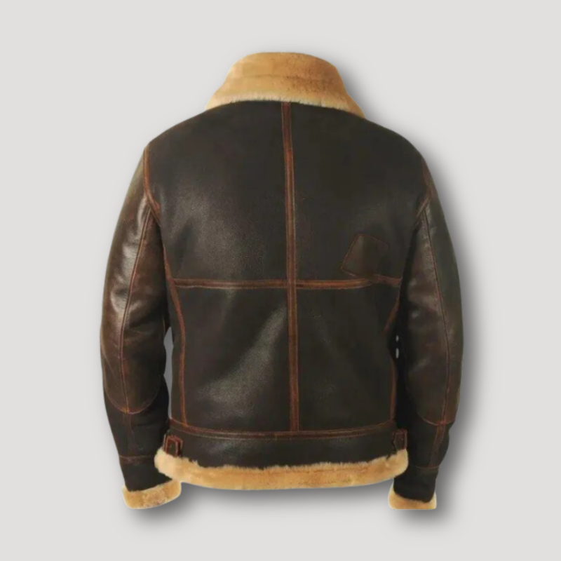 Shearling Leather Brown Aviator Jacket for Men