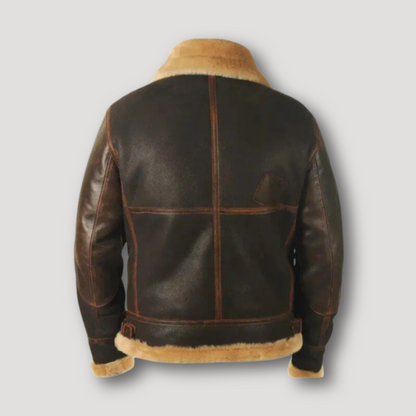 Shearling Leather Brown Aviator Jacket for Men