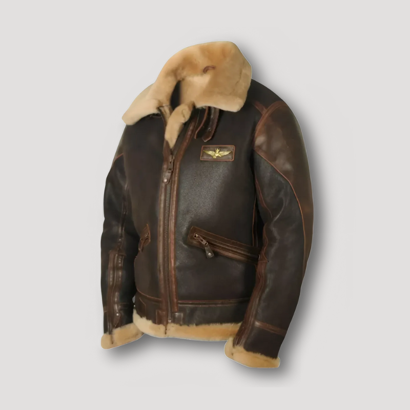 Shearling Leather Brown Aviator Jacket for Men