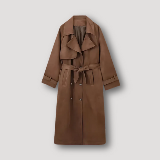 Belted Waist Double Breasted Brown Trench Coat Woman