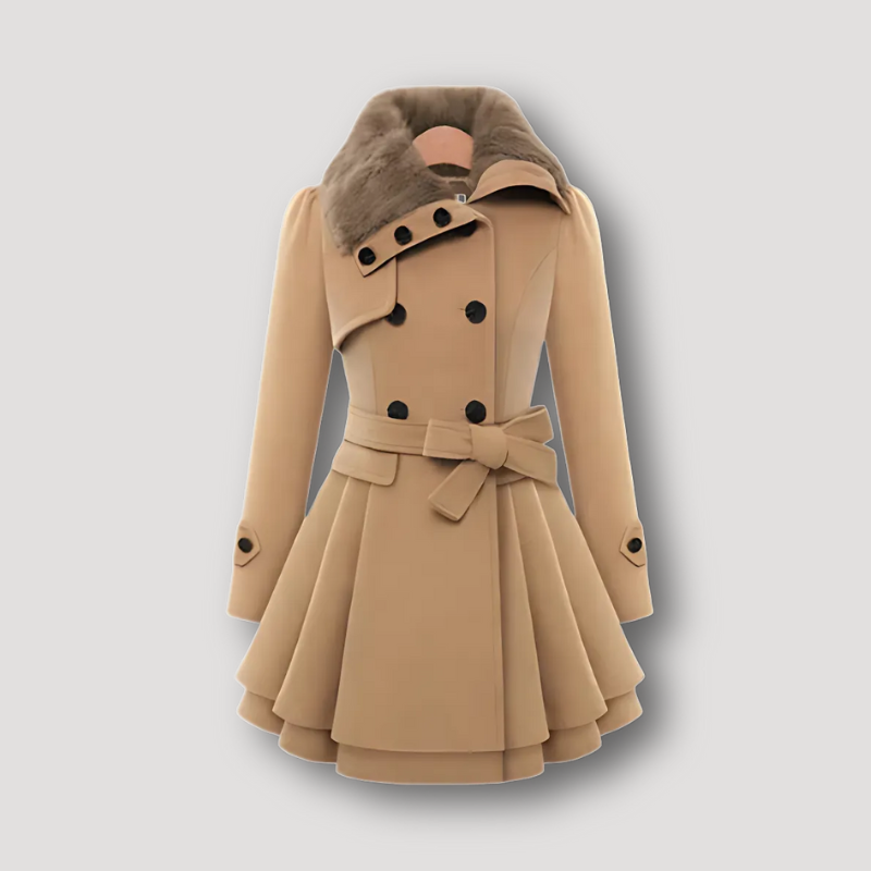 Fur Collar Double Breasted Winter Dress Coat Women