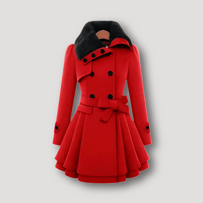 Fur Collar Double Breasted Winter Dress Coat Women